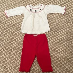 Kissy Kissy Smocked Top and Pants Christmas Outfit for Baby Girl